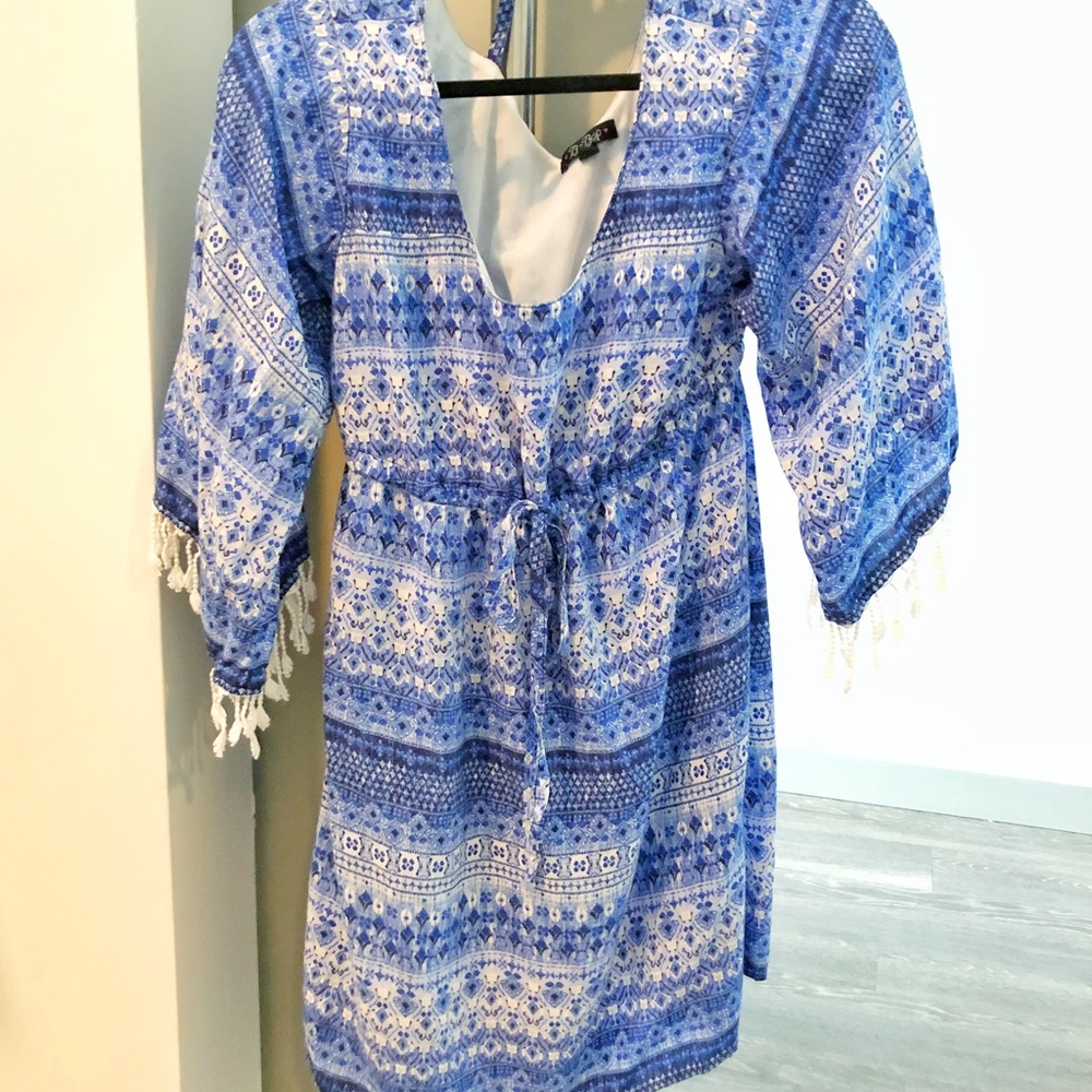 Blue bohemian dress with fringe